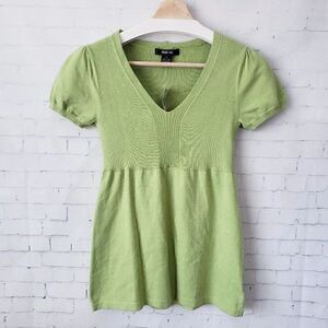 Style&Co Y2K Babydoll Sweater Top V-Neck Size S Green Ribbed Knit Twilight New